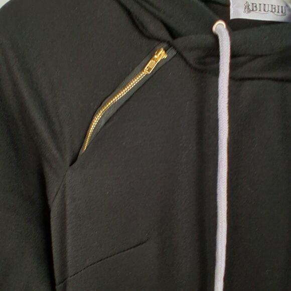 BIUBIU Mini Sweatshirt Dress Size M Black Long Sleeve Hooded Casual Relax - Picture 3 of 11